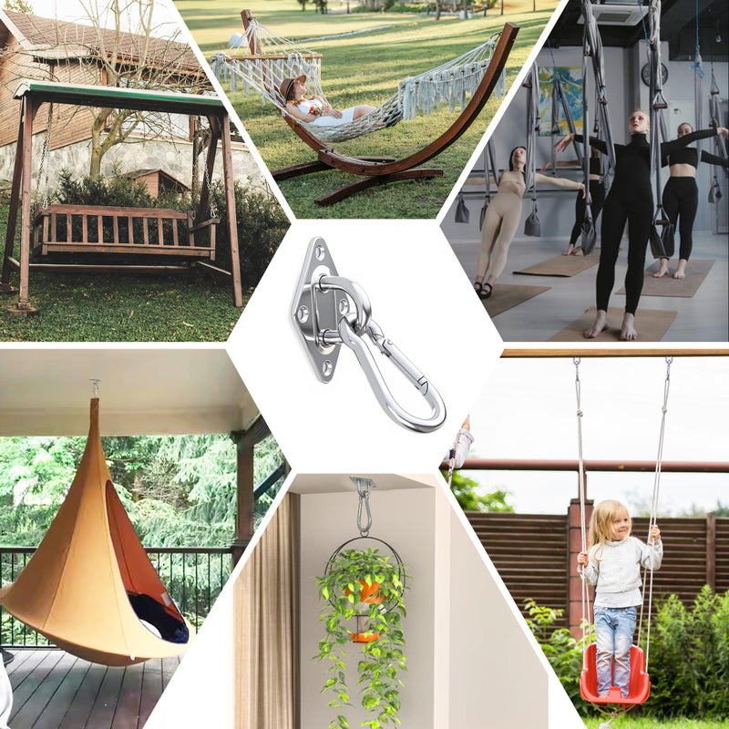 OHIYO 2PCS M10 Stainless Steel Pad Eye Hooks+2PCS M10 Snap Hooks  Heavy Duty Hammock for Hanging  1300lbs Capacity for Swing Set  Plant Hanger  Outdoor Lights - Image 5